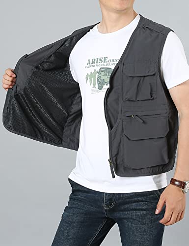 Flygo Men's Mesh Fishing Vest Multi-Pockets Quick-Dry Breathable Waistcoat For Outdoor Hunting Travels Sports (X-Large, Style 01 Grey) #TOP2