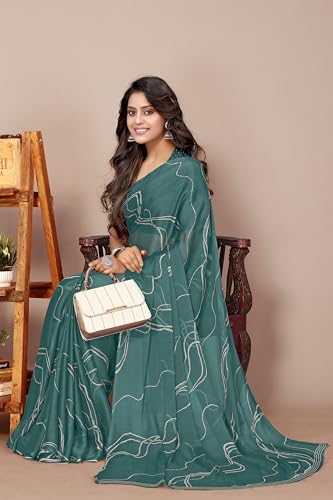 Image of MIRCHI FASHION Saree for Woman Chiffon Georgette Geometric Printed | Lightweight Farewell and Women's Office Sari with Blouse Piece
