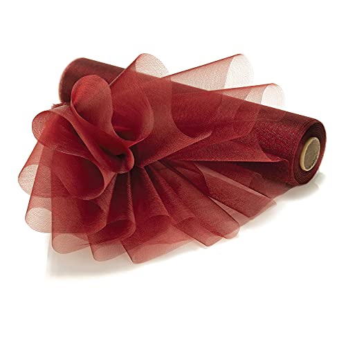 Trimming Shop Organza Roll Snow Sheer Glitter Fabric 25m x 29cm for Wedding Venue, Chair Bow Sash, Table Runner, Christmas Event, Party Decoration, DIY Craft Projects, Burgundy