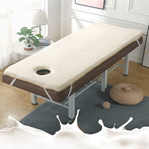 Cubrecolchón de espuma viscoelástica de 3 cm de grosor para mesa de salón de belleza, cama de spa, almohadilla protectora con agujero de respiración, color beige, 60 x 180 cm, comodidad y apoyo para