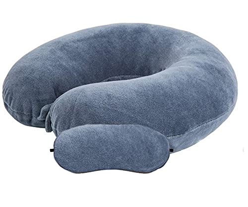 JUZZIIJuzzii Velvet Neck Pillow Eye Mask - Combo Airline Pillow Sleeping Pillow with Sleeping Eye Mask Travel Eye Mask Great for Long Road Trips and Flights (Grey)