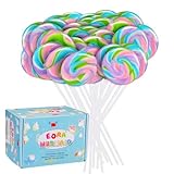 Rainbow Twisty & Swirl Lollipops 32pk, Mermaid Lollipops Candy Individually Wrapped Bulk, Mermaid Party Supplies - Unicorn Candy Swirl Lollipops Suckers, Unicorn Birthday Party Favors Blueberry Flavor