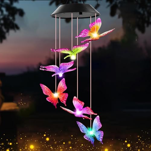 Xrten Carillon Éoliens, Lumière LED Carillon de Vent Papillon, Cadeau Femme Anniversaire Cadeau Fete des Meres, pour Décoration de Jardin, Patio, Porch, Terrasse