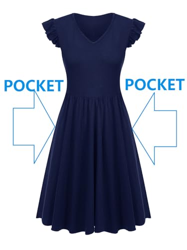 Image of HELYO Women's Summer Dresses Cute V Neck Ruffle Sleeve Cocktail Short Work Casual Dress with Pockets 648