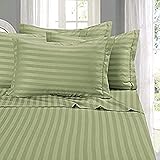 Elegant Comfort Wrinkle & Fade Resistant 1500 Thread Count - Damask Stripes Egyptian Quality Luxurious Silky Soft 4pc Sheet Set, Up to 16' Deep Pocket, King, Sage