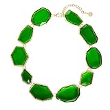 Firstmeet Vintage Resin Rhinestone Necklace Irregularly Shaped Elegant Crystal Collar for Women(XL-1240-Green)