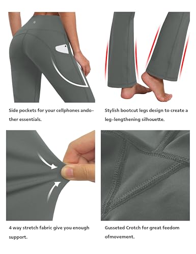 Image of BUBBLELIME 29 inch /31 inch /33 inch /35 inch /37 inch 3 Styles Women's High Waist Bootcut Yoga Pants Basic /Side Pockets Tummy Control Workout Flared