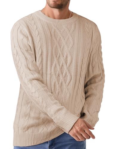 JMIERR Men's Cable Knit Pullover Sweater Casual Crewneck Long Sleeve Fisherman Knitted Sweaters