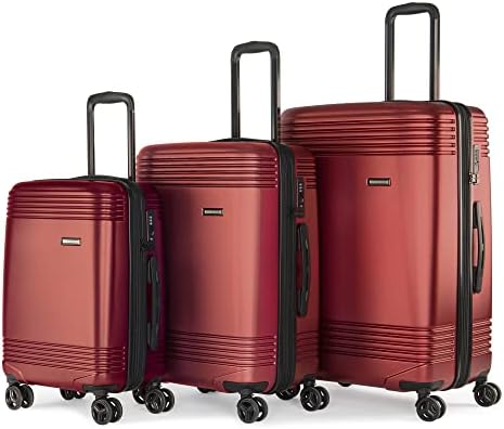BUGATTI Nashville Collection 3 Piece Hard Shell Luggage Set, Expandable Suitcases with 360-Degree Spinner Wheels, Retractable Handle, 20 Inch Carry On, 24 Inch Mid-size, 28 Inch Large Bags, Red