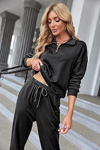 ELESOL Sweatsuits for Women Tracksuit Quarter 1/4 Zip Track Suits Set 2 Piece Outfits Casual Jogger Set2