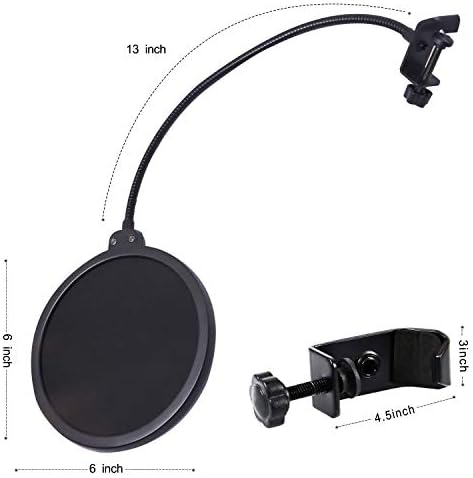 Haquno Microphone Pop Filter Swivel with Double Layer Sound Shield Guard Windscreen for Blue Yeti and Any Other Microphone Dual Layered