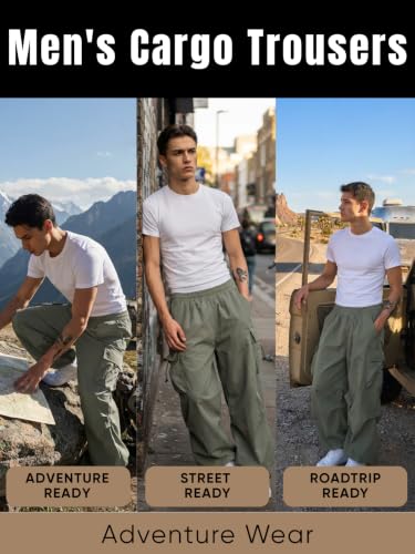 Image of GRECIILOOKS Men's Cargo Pants | 4 Pocket Cotton Cargo Joggers for Men | Loose Fit Stylish Pant with Pockets | Casual Baggy Trousers & Streetwear Lower