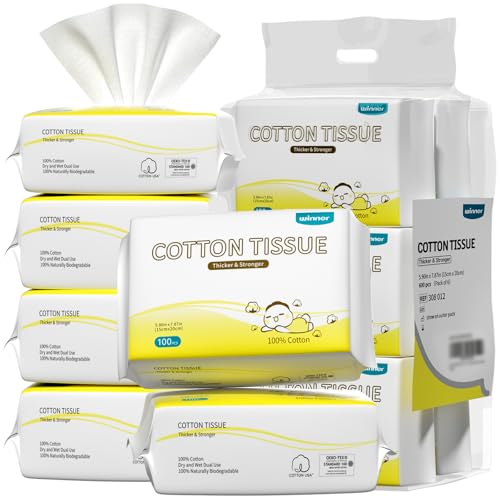 Image of Winner 100% Cotton Dry Wipes, USDA Certified Baby Wipes, Soft & Gentle, Hypoallergenic & Unscented for Baby Sensitive Skin, Use Wet/Dry for Diaper Changes, Meals & Cleanup, Pack of 6, 600 pcs