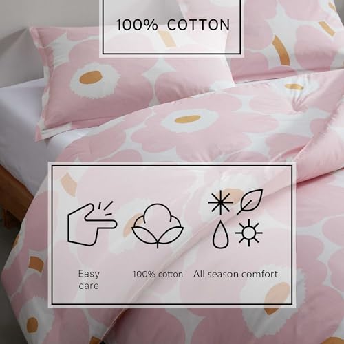 Image of MARIMEKKO - King Duvet Cover Set, Naturally Soft & Smooth Cotton Percale Bedding with a Lightweight Feel - 3 Piece Bed Set with Matching Pillowcases (Unikko Pink)