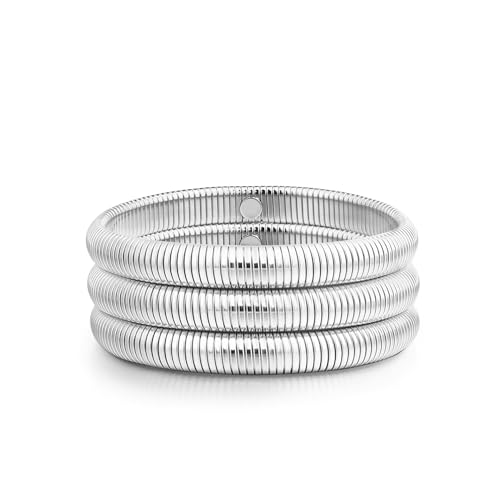 Gold Bangle multi-layer Bracelets for Women Stretchy Stainless steel Link Chain Flexible Wide Wristband Bracelets