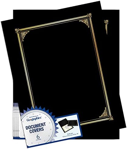 Geographics Classic Linen Certificate/Document Covers, 12.5” x 9.75”, Black (6 Pack)