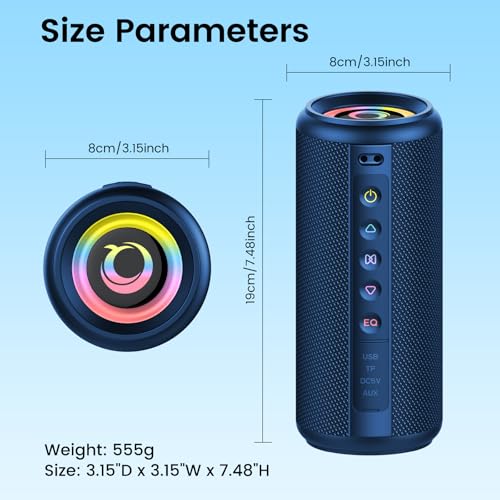 undefined Portable Bluetooth Speaker, 2026 Bluetooth 5.4 Wireless Speaker with 20W HD Loud Stereo Sound, 20H Playtime, LED Lights, IP7, TWS Pairing, Built-in Mic, for Outdoor, Home, Beach, Party, Gift, Blue の商品画像 6