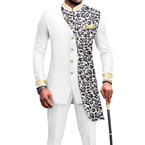 African Suits for Men Slim Fit Embroidery Single Breated Print Blazer and Pants Set Business Suit - Main Image