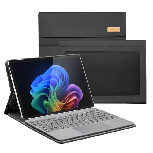 CoBak Case for Microsoft Surface Pro 12' (2025), Premium Business Cover with Multi-Angle Stand, Embedded Stylus Holder, Keyboard Support & Built-in Organizer – Tailored for Professionals,Black