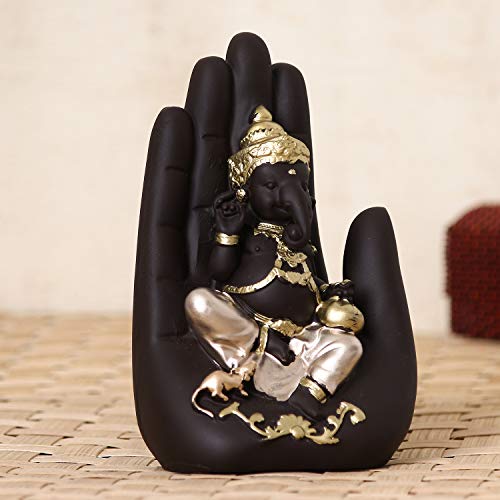Image of eCraftIndia Golden Handcrafted Palm Ganesha Polyresin Showpiece (12.5 cm x 7.5 cm x 17.5 cm, Black)