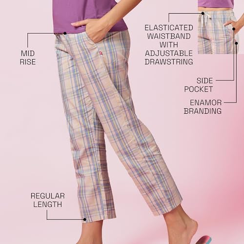 Image of Enamor Mid Rise Full Length Adjustable Drawstring Hangout Pant for Women - Relaxed Fit, Combed Cotton - E4A5