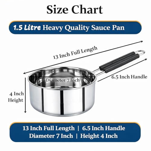 Image of 1.5 Liter Stainless Steel Sauce Pan | Heavy Quality 22 Gauge Steel Milk & Tea Pan