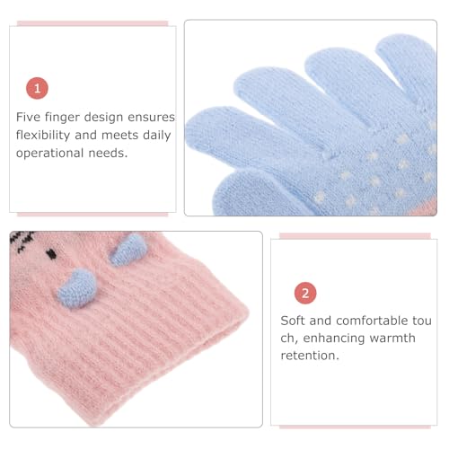 BESPORTBLE 3 Pairs Kids Winter Gloves Children Cute Cat Warm Gloves Full Finger Toddler Thermal Knitted Mittens For 3-7 Years Old Boys Girls Cold Weather3