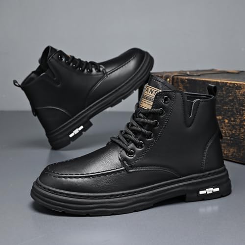 Mens Retro Leather Lace Up Platform Ankle Chukka Boots Casual Round Toe Slip On Dress Shoes for Daily Driving Walking2
