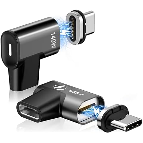 HanCenDa 140W USB C Magnetic Adapter 2Pack, 24Pins USB C 90 Degree Adapter with USB4 20Gbps 8K 60Hz Video for Thunderbolt 3 MacBook Pro/Air, Tablet, Laptop, iPhone 15/16 Pro/16 Plus/16 Pro Max Cover