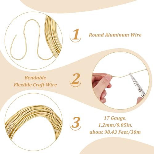 SUNNYCLUE 30M Aluminum Crafting Wire 1.2mm Jewellery Wire 17 Gauge Aluminum Wire Gold Bendable Metal Craft Wire Bendable Metal Wire for Jewellery Making Wire Wrapping Beading Sculpting Floral Modeling - Image 2