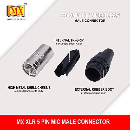 Image of MX 5 Pin Mic Male Connector XLR Mc3Mxx Made of Pure Copper Nickel Plated XLR Pin for High Conductivity and Ultra-Low Noise (Metal End) Pack of 10