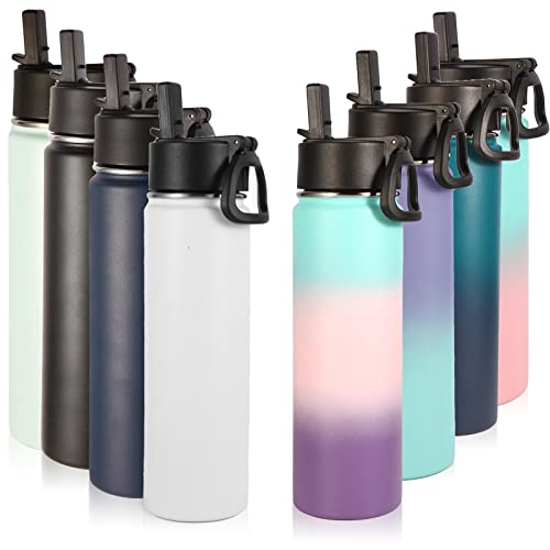 Image of Volhoply Insulated Water Bottles with Straw Bulk 8 Pack,22 oz Stainless Steel Sports Bottle with Handle,Double Walled Vacuum Water Cups with Wide Mouth,Reusable Cold Water Flask(Eight Color,8 Set)