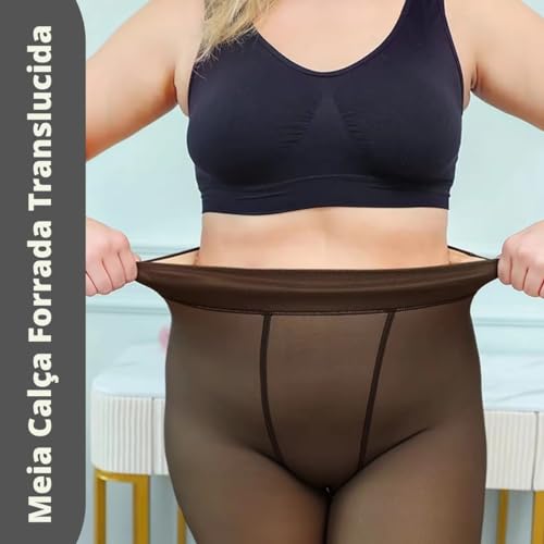 Meia Calça Feminina Plus Size Peluciada Forrada Translucida Lã Pelinho Termica Grossa Inverno Com Pé