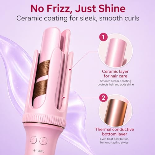 Image of Automatic Hair Curler | Effortless Hair Styling with Adjustable Temperature and Smooth Rotating Design for Perfect Curls on All Hair Types (PINK)