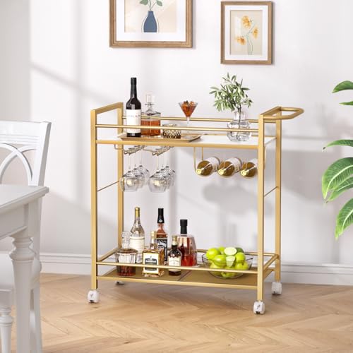 Carrito de bar con estantes de almacenamiento doméstico y soporte para copas de vino 5