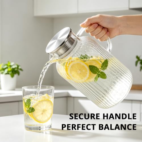 Image of Bivvclaz 3 Liter 101 oz Stripes Glass Pitcher with Lid and Handle