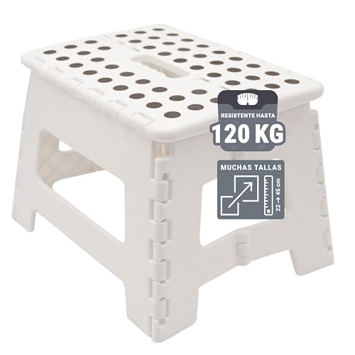 ZOLLNER Taburete Plegable Multiusos portátil, 22 cm Altura, hasta 120 kg, Blanco