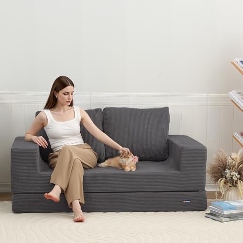 Image of COMAX Futon Sofa Bed, Convertible Sofa Bed, Folding Boneless Couches | Boneless Couch for living room, 4‑in‑1 Fold Out Small Foldable Loveseat Floor Sleeper Mattress Lounge Space‑Saving