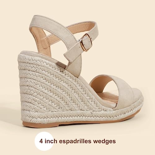 Image of IDIFU IN4 Espadrille Wedge Sandals for Women Open Toe Ankle Strap Platform Wedges Heels Causal Summer Wedge Shoes Comfortable Espadrilles Wedges