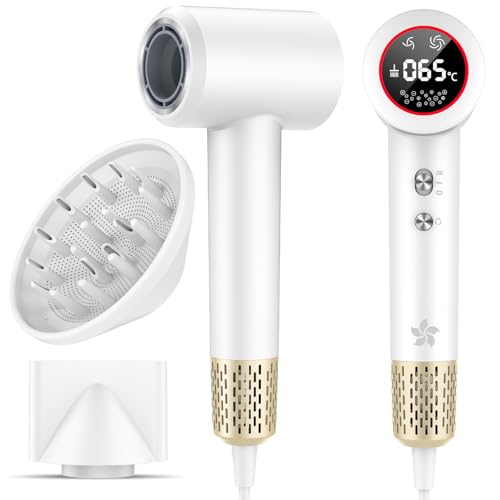 Asciugacapelli Ionico con Diffusore, Phon Capelli Professionale, Phon al Plasma da 400 Milioni, Motore Brushless da 110.000 giri/min per Asciugatura Rapida, 57dB Rumore Basso per Viaggio e Familiari