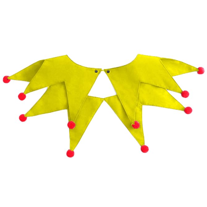 RUIXIA Halloween Jester Clown Collar with Pompoms for Women Men Renaissance Ruffled Neck Piece Cosplay Party Carnival Collars (Yellow)