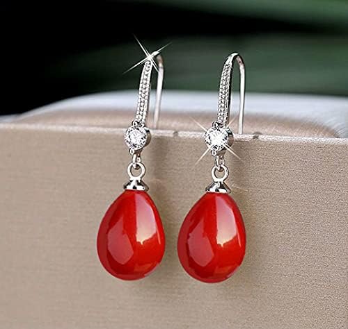 ANNAVA Women's 925 Sterling Silver Red Water Drop Pearl Earrings With Cubic Zirconia Crystal Diamond, Fine Pearl Jewelry Gifts for Women (JEE-001)