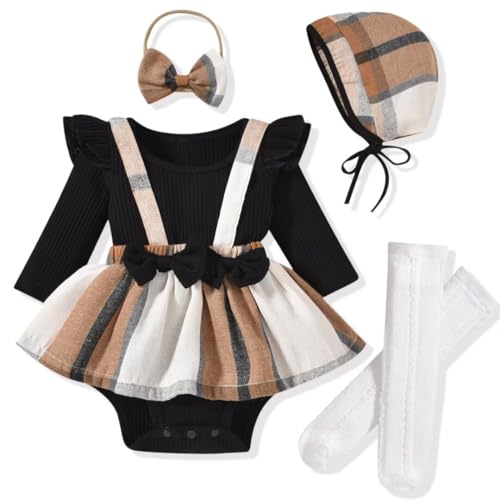 Image of Unutiylo Preemie Newborn Baby Girl Clothes Romper Suspender Dress Fall Winter Outfits Ruffle Long Sleeve Jumpsuit