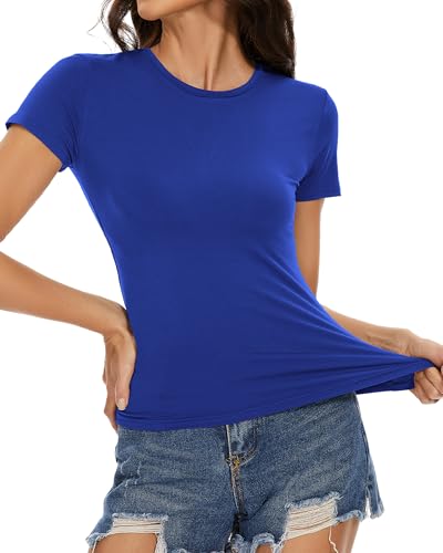 Image of Womens Basic Tees Summer Short Sleeve Shirts Slim Fit Tight T Shirt Going Out Tops Trendy 2026