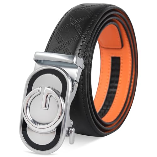 Image of Aurolran Men&Womens Leather Dress Belt Business Automatic Buckle Belt Color-Black Silver Gold