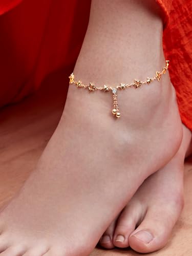 Image of MINUTIAE Fashion Anklet With Solitaire Crystal Diamonds Painjan Payal Leg Chain Foot Jewellery For Women and Girls