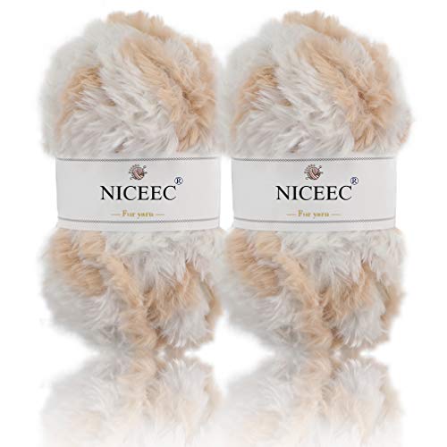 Image of NICEEC 2 Skeins Faux Fur Yarn Super Soft, Chunky & Fluffy, Eyelash Yarn for Crochet & Knitting (Total Length 70yds,3.53oz) - Ginger Cat