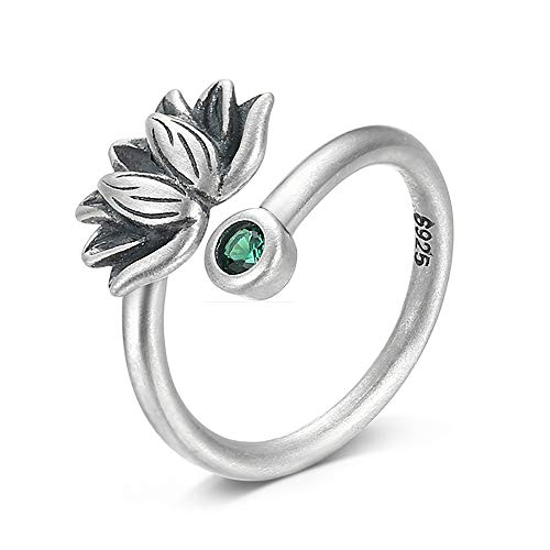 BALMORA 925 Sterling Silver Band Rings for Women Mother GIfts Open Adjustable Ring Jewelry (Style 8-925 Silver Lotus)