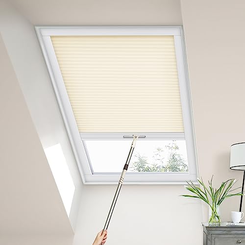 Moonice Window Blinds, Skylight Shades Window Cordless Cellular Shades Room Darkening Honeycomb Blinds for Roof Inclined Plane Room Windows - Custom Size (Light Filtering, Cream)