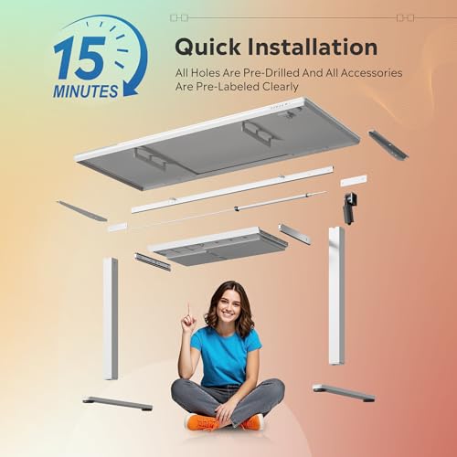 Image of DEVAISE 55 Inch Electric Standing Desk with Drawers, Adjustable Computer Desk for Home Office, with LED Touchscreen，Headphone Hook, 3 Memory Preset, with One-Piece Glass Desktop, White